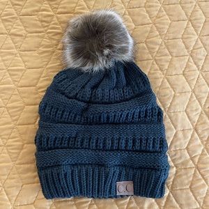 Dark charcoal grey CC beanie Pom Pom